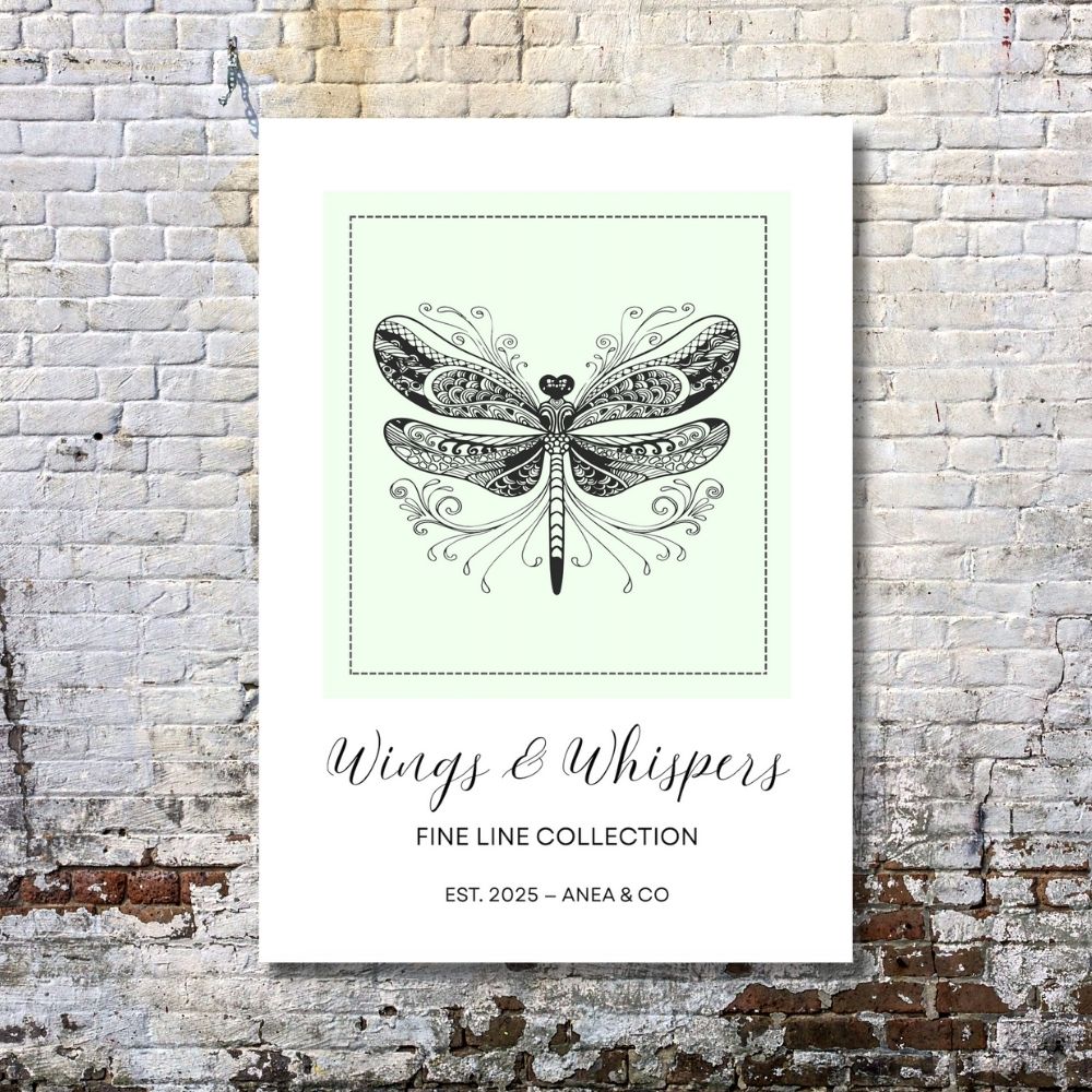 Wings & Whispers Fine Line Collection butterfly poster featuring delicate line art by ANEA
