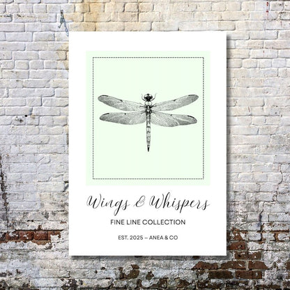 Wings & Whispers Fine Line Collection dragonfly poster featuring delicate line art by ANEA