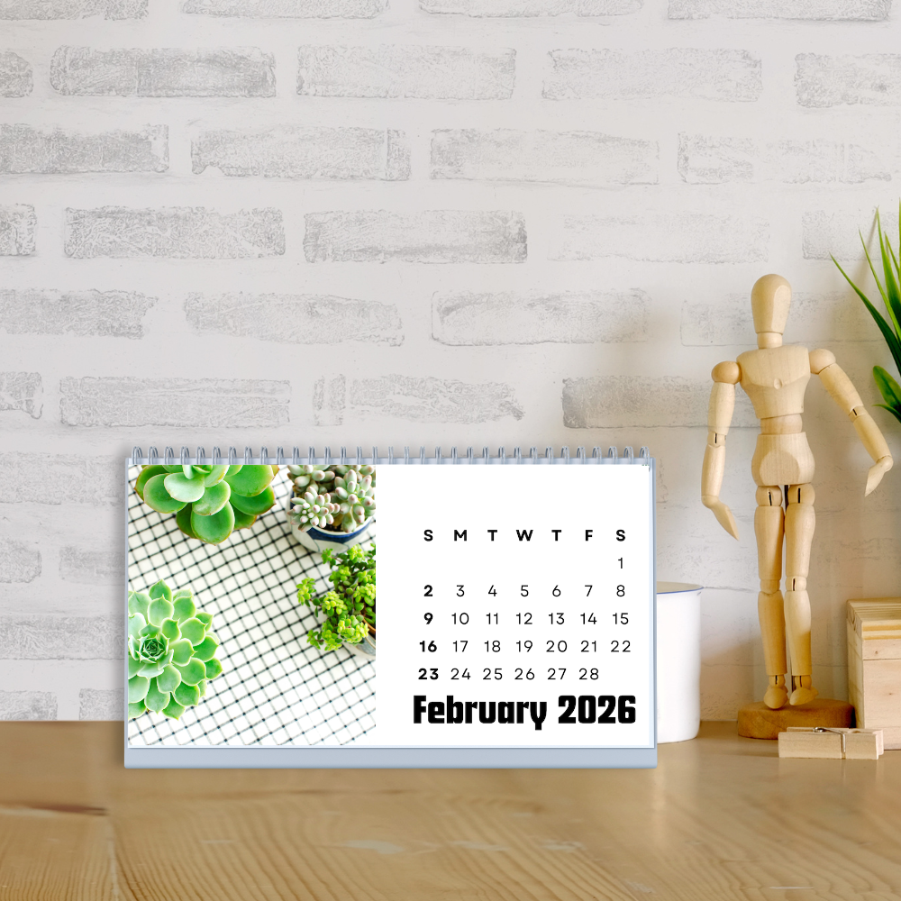 Succulent Office Desk Calendar 2026