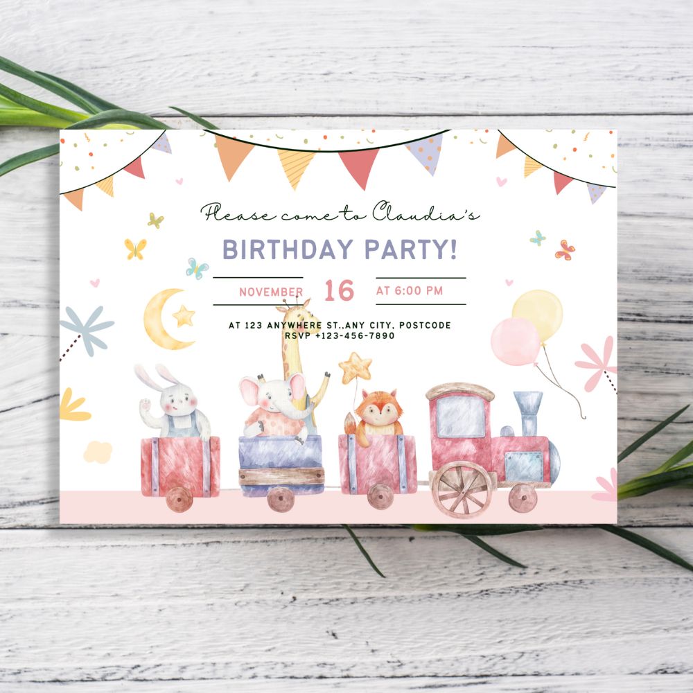 ANIMAL TRAIN BIRTHDAY PERSONALISED INVITATIONS
