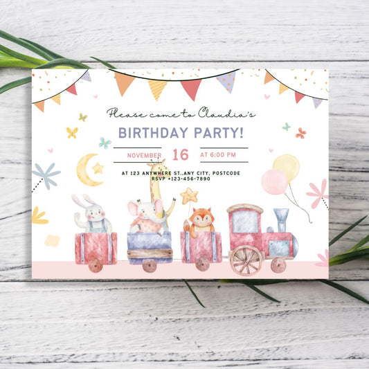 ANIMAL TRAIN BIRTHDAY PERSONALISED INVITATIONS
