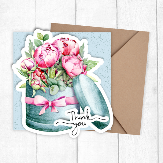Greeting card with floral design and 'Thank you' text on a white background. 3D Peony Thank You Card