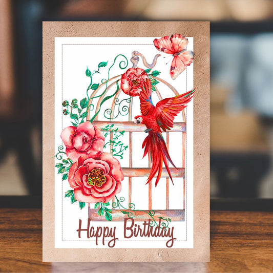 Birdcage and butterfly birthday card from ANEA, available wholesale.