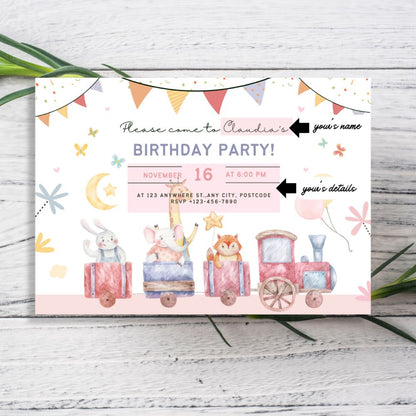 ANIMAL TRAIN BIRTHDAY PERSONALISED INVITATIONS