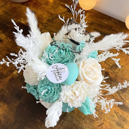 TURQUOISE FLOWER CANDLES CENTREPIECE