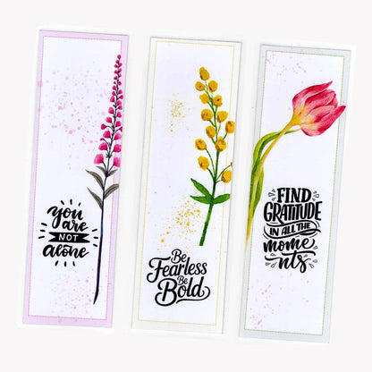 Garden flowers bookmarks set, colorful floral designs perfect for marking pages — ANEA stationery collection.