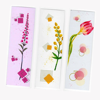 Garden flowers bookmarks set, colorful floral designs perfect for marking pages — ANEA stationery collection.