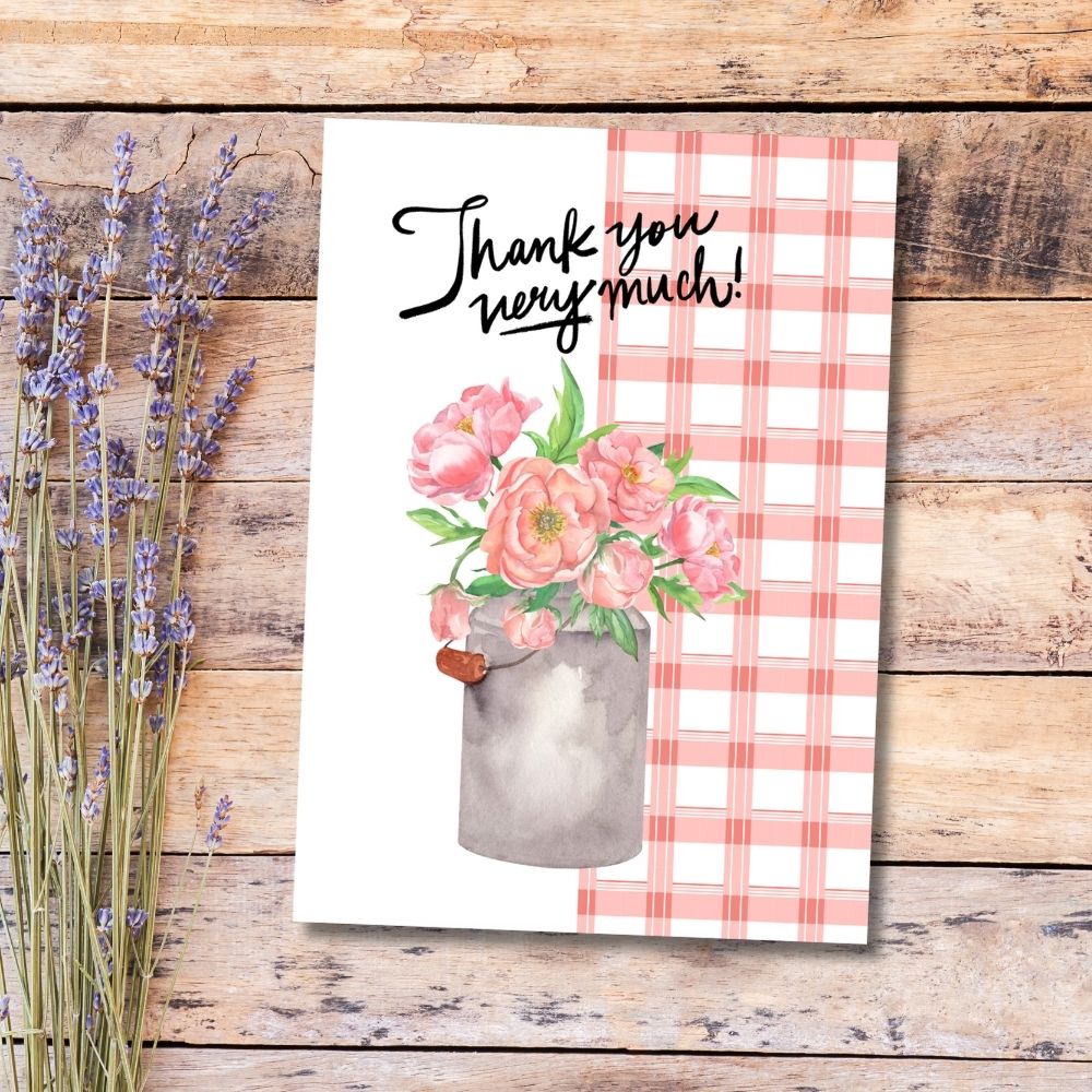 Pink Flowers in the Bucket Thank You Card