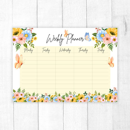 Summer Weekly Planner PDF – Bright seasonal layout by ANEA featuring cheerful summer-themed illustrations and a 7-day planning grid.