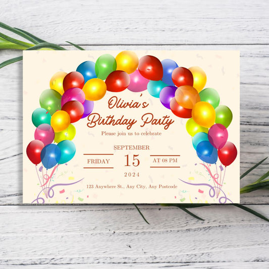 BALLOONS BIRTHDAY PERSONALISED INVITATIONS
