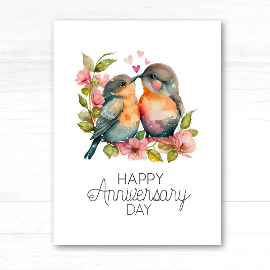 Birds on the Flower Nest Anniversary Card