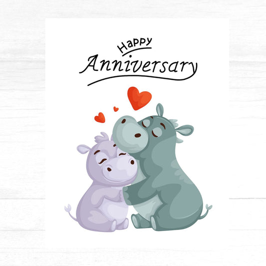 Hugging Hippos Anniversary Card