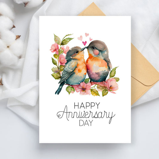 Birds on the Flower Nest Anniversary Card