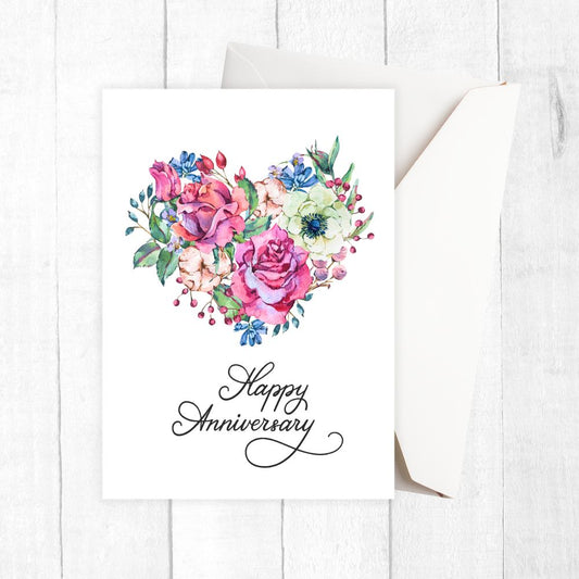 FLOWERS HEART ANNIVERSARY CARD