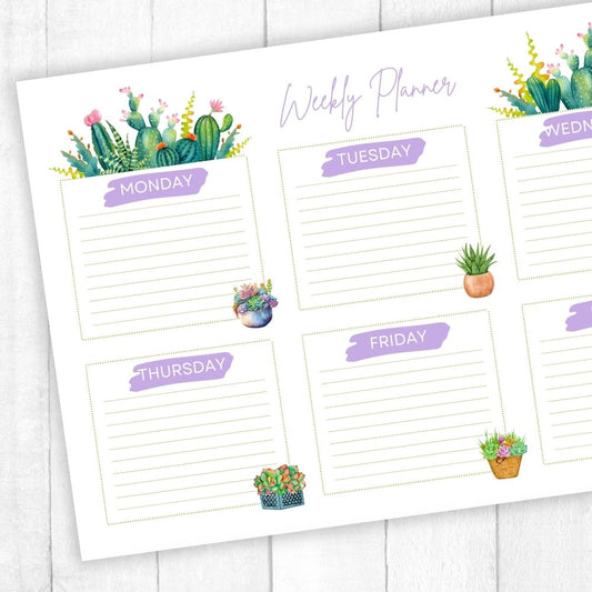 SUCCULENT PLANTS WEEKLY PLANNER DIGITAL FILE