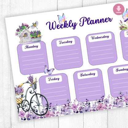 PURPLE GARDEN WEEKLY PLANNER DIGITAL FILE