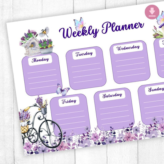 PURPLE GARDEN WEEKLY PLANNER DIGITAL FILE