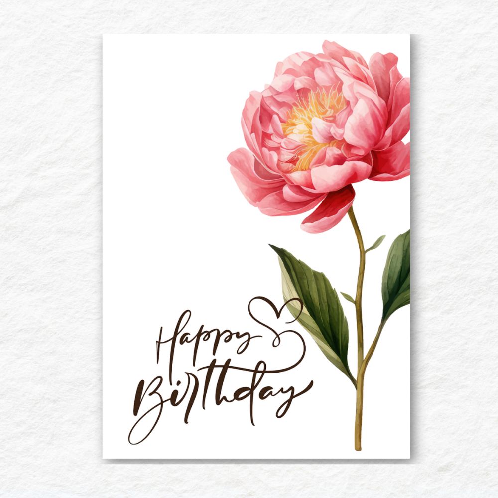 Beautiful Peony Flower Birthday Card featuring elegant floral design by ANEA. Beautiful Peony Birthday Card