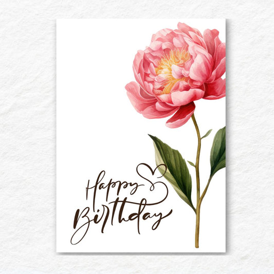 Beautiful Peony Flower Birthday Card featuring elegant floral design by ANEA. Beautiful Peony Birthday Card