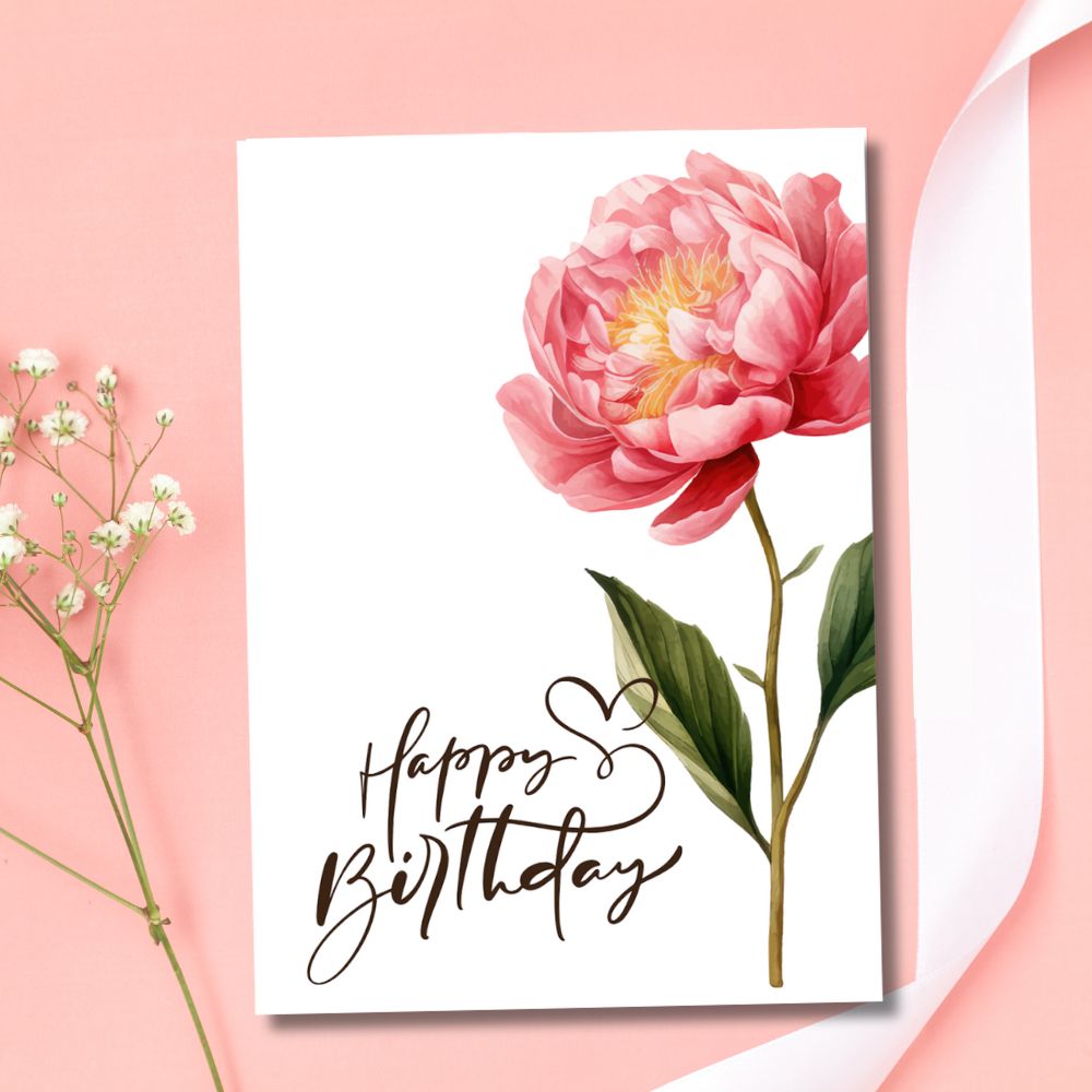 Beautiful Peony Flower Birthday Card featuring elegant floral design by ANEA. Beautiful Peony Birthday Card