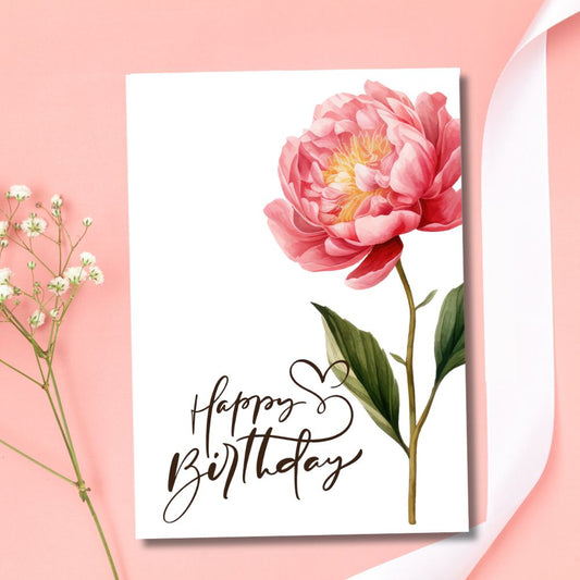 Beautiful Peony Flower Birthday Card featuring elegant floral design by ANEA. Beautiful Peony Birthday Card