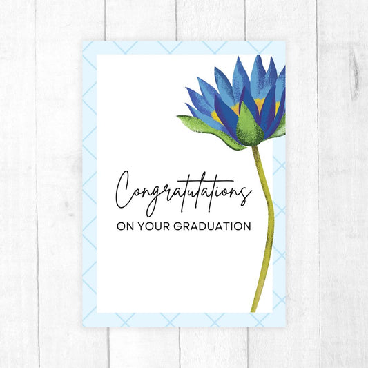Blue flower-themed congratulations card for graduation, elegant design by ANEA & CO.Blue Flower Congratulations Graduation Card