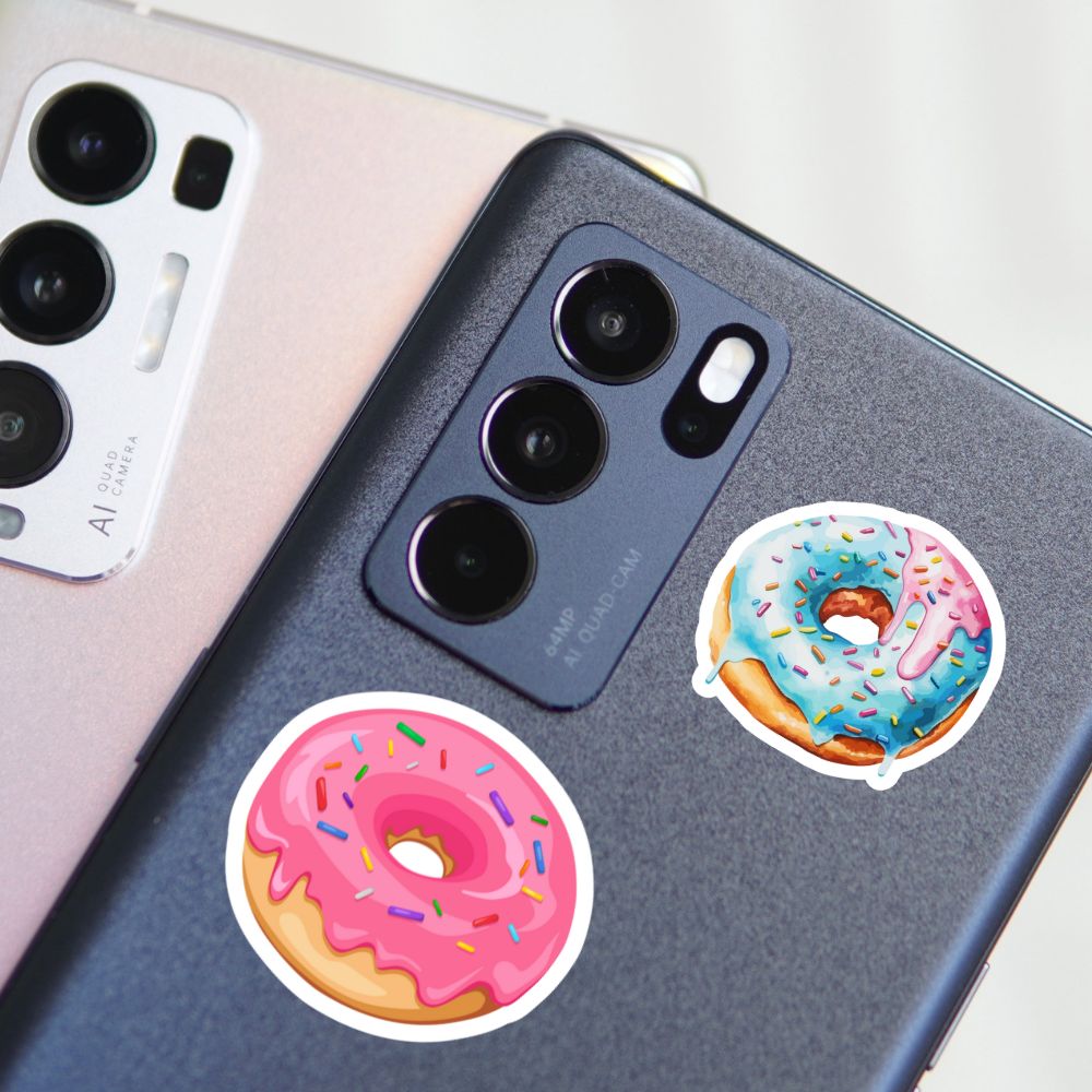 Phone case with donut stickers on a white background. CUPCAKE STICKERs