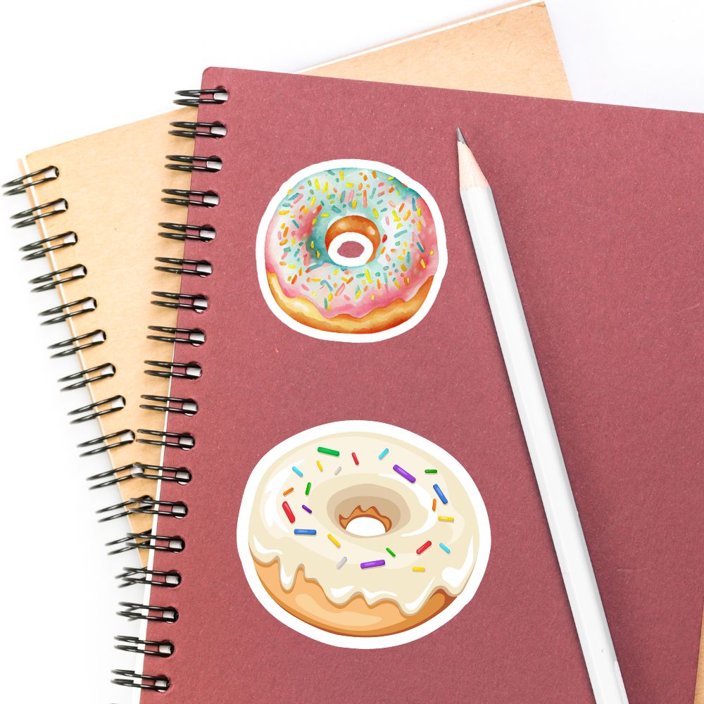 Notebook with donut stickers and a pen on a white background. CUPCAKE STICKERs