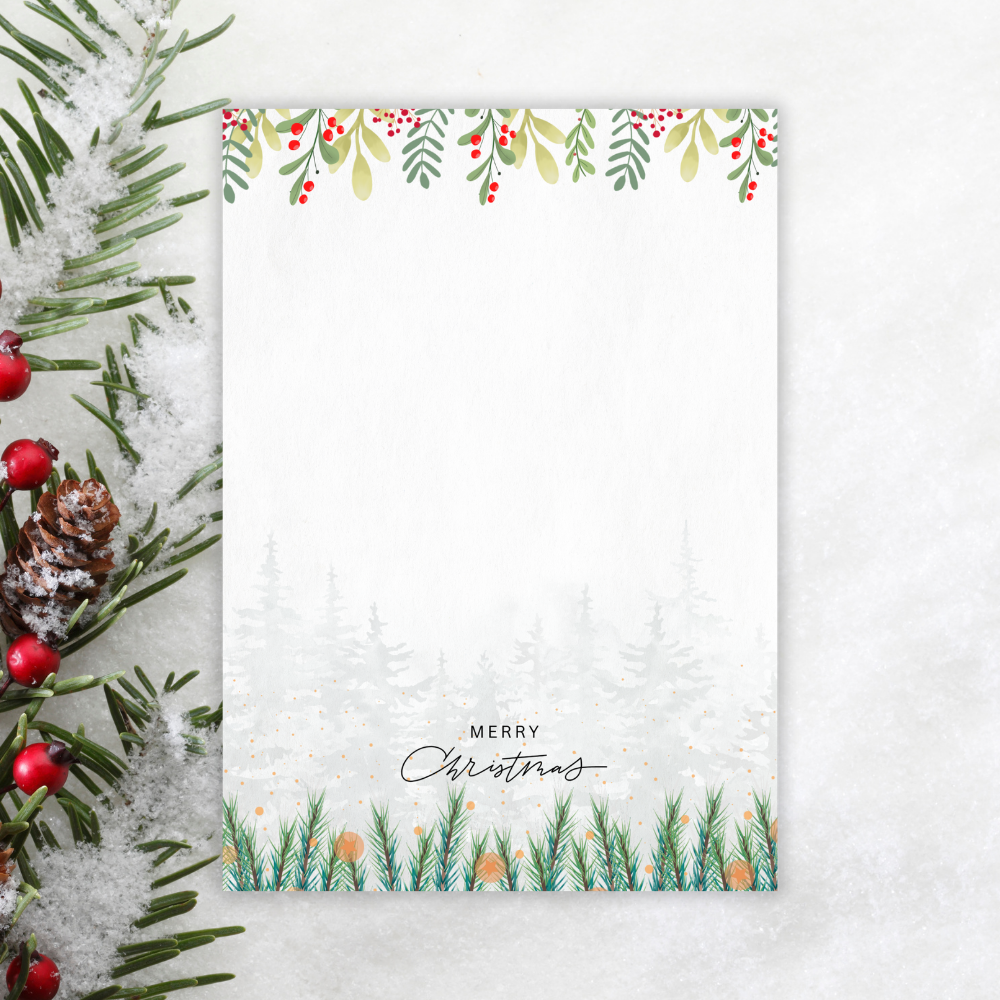 Christmas-themed card with decorative elements on a white background. Christmas Forest Notepad A6