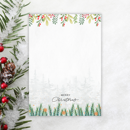 Christmas-themed card with decorative elements on a white background. Christmas Forest Notepad A6