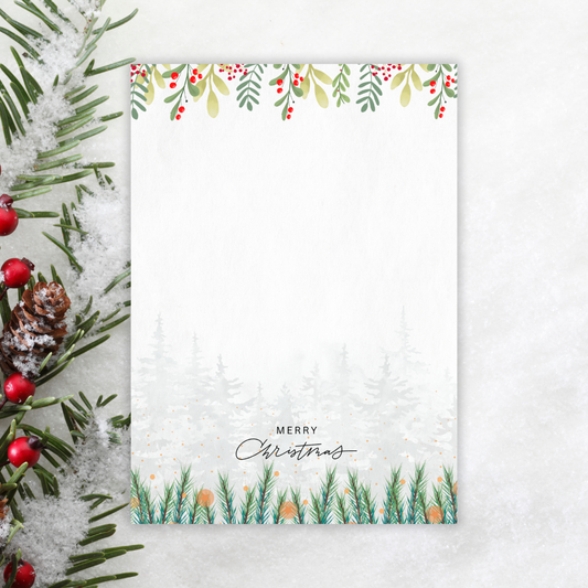 Christmas-themed card with decorative elements on a white background. Christmas Forest Notepad A6