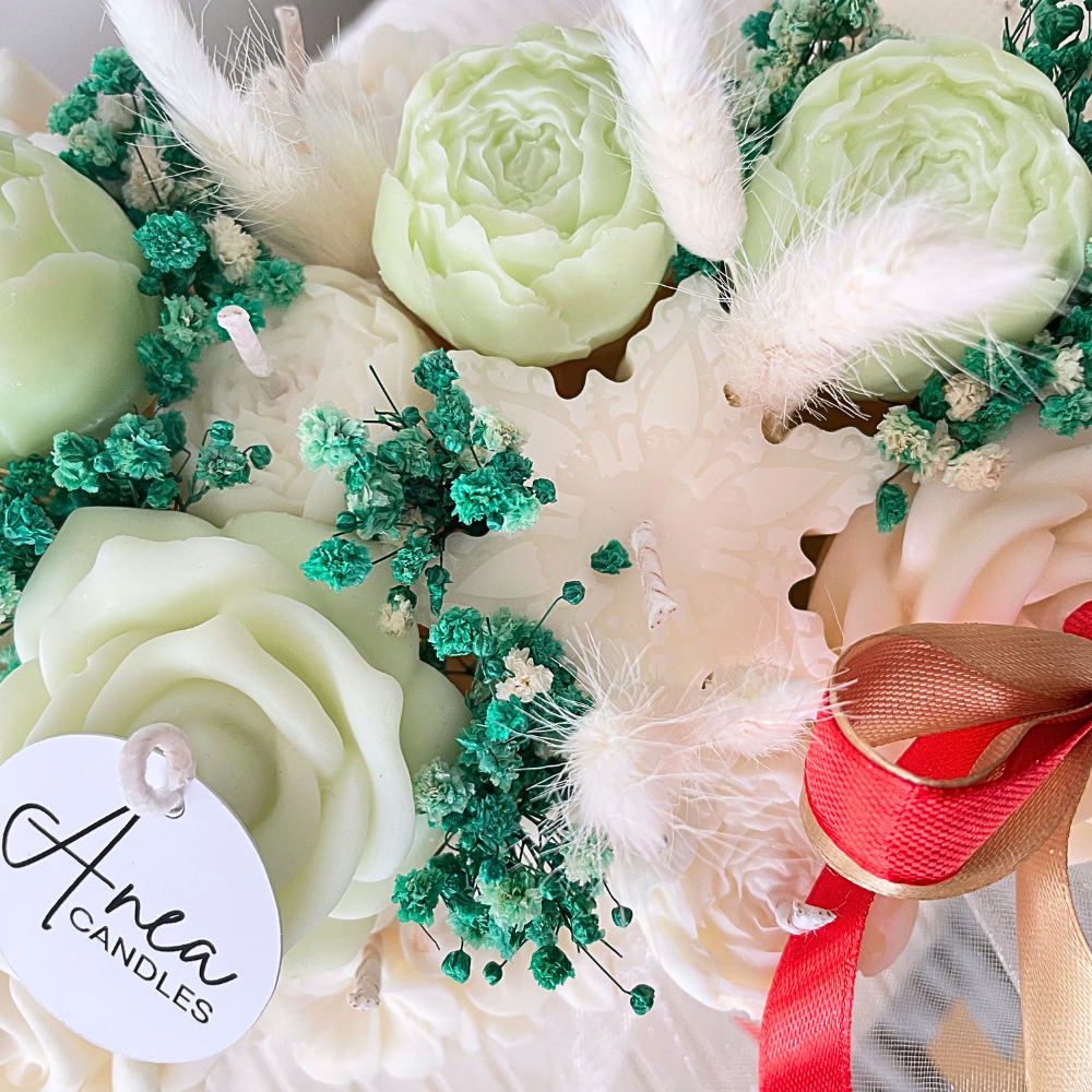 CHRISTMAS GREEN CANDLE FLOWER BOUQUET BAG