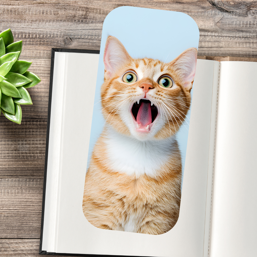 Phone case with a cat design on a wooden surface. Cute Cats Oval Bookmark Set