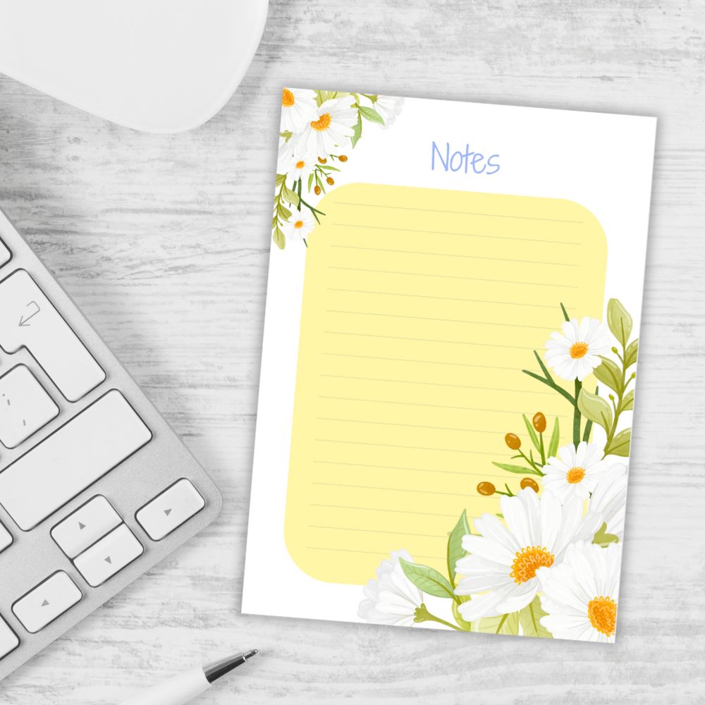 Daisy design A6 notepad by ANEA with 50 matte pages . DAISY DESIGN A6 NOTEPAD
