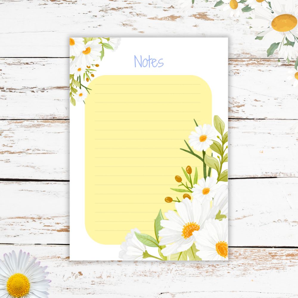 Daisy design A6 notepad by ANEA with 50 matte pages . DAISY DESIGN A6 NOTEPAD
