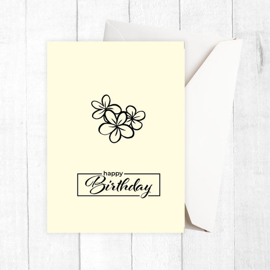 Greeting card with floral design and 'Happy Birthday' text on a white background. Gentle Flowers Happy Birthday Card