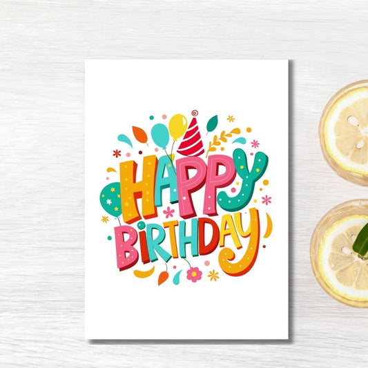 Happy Birthday Card with cheerful design by ANEA. Happy Birthday Colourful Card