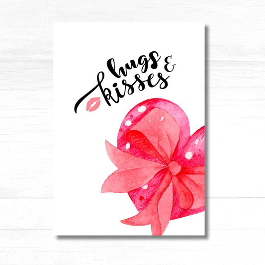 Hugs & Kisses Valentine Card featuring charming design to share love and affection — ANEA greeting card.