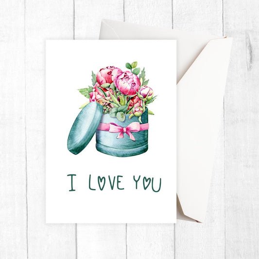 Card with floral design and 'I love you' text on a white background. I Love You Anniversary Card