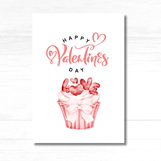 Love Cupcake Valentine’s Day Card by ANEA featuring a cute cupcake illustration with heart decorations and romantic design.
