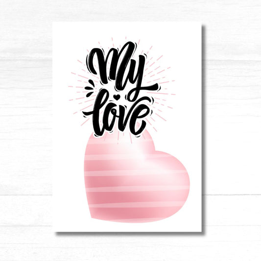 My Love Valentine’s Card with pink heart design, elegant and heartfelt for expressing affection – ANEA greeting card.