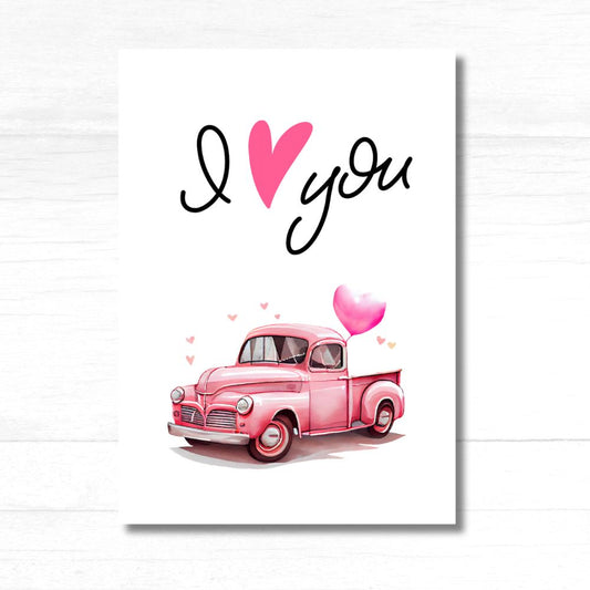 Pink Car with Beautiful Flowers Valentine Card showcasing a cute floral-themed design on a pink car — ANEA greeting card.