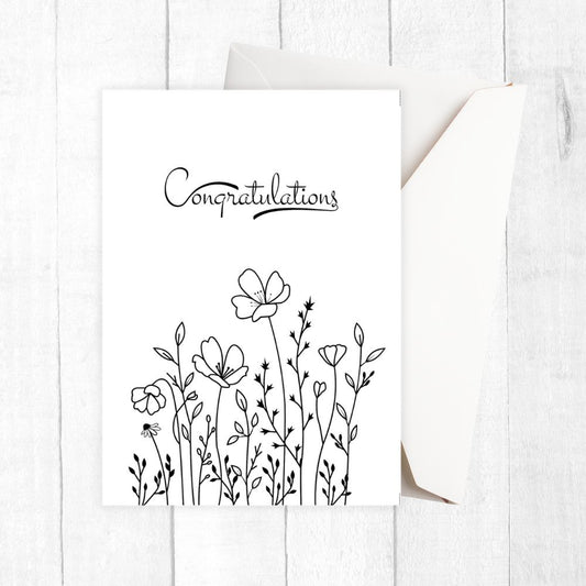 Greeting card with floral design and 'Congratulations' text on a white background. Simple Flowers Congratulations Card