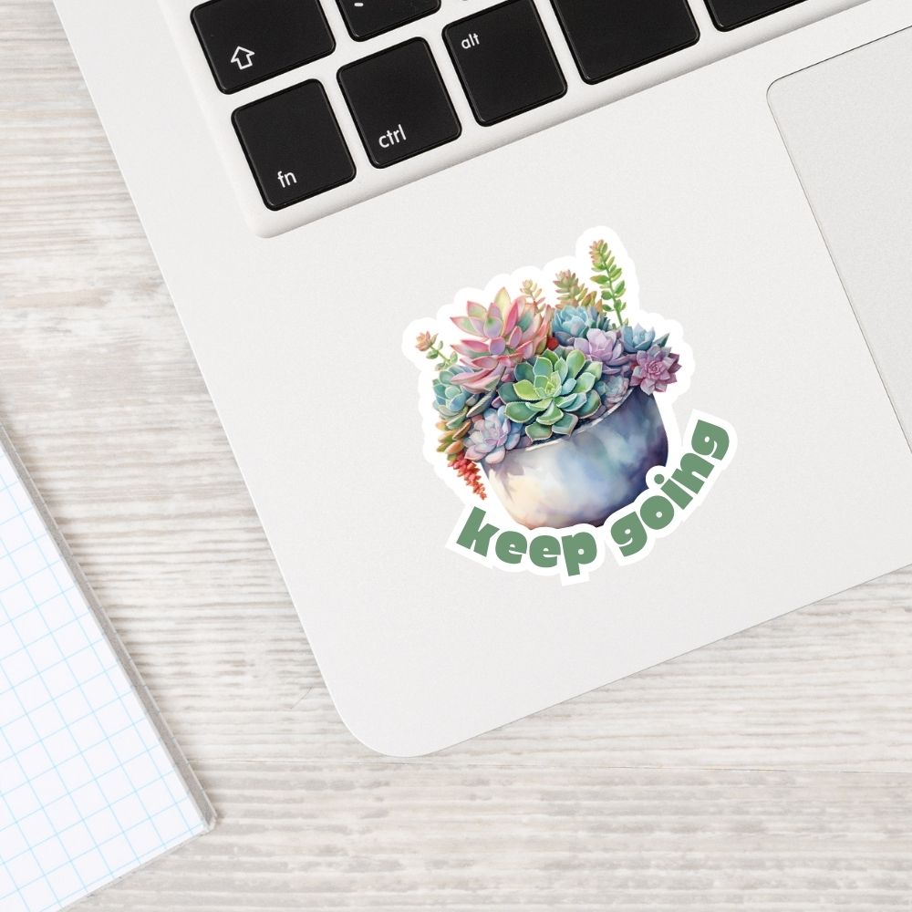 Sticker with succulents and 'keep going' text on a laptop. Succulent Plants Sticker