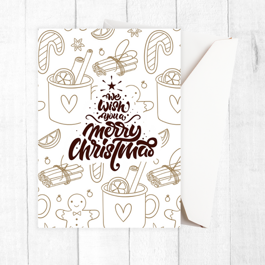 Christmas-themed card with 'We wish you a Merry Christmas' text on a white background. We Wish you A Merry Christmas Card