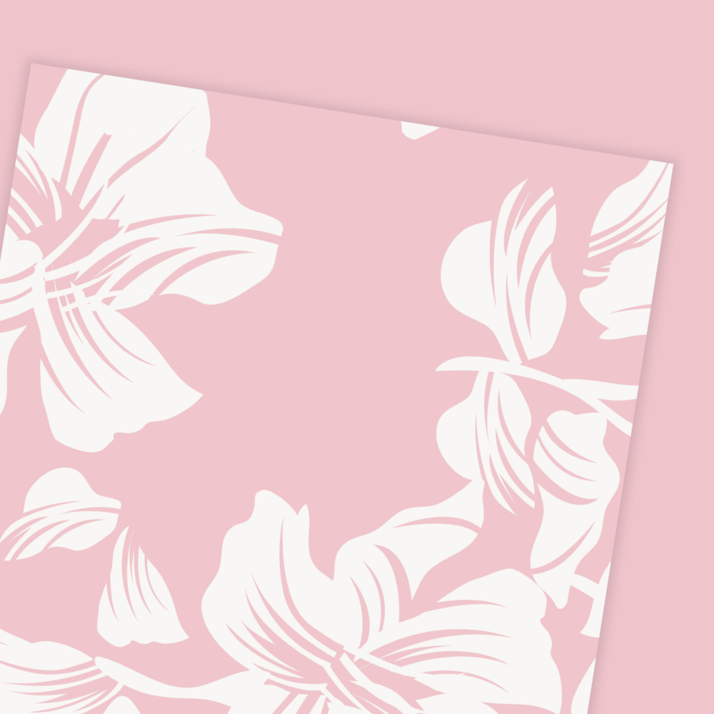White floral patterns on pink background. White Flower Happy Birthday Card
