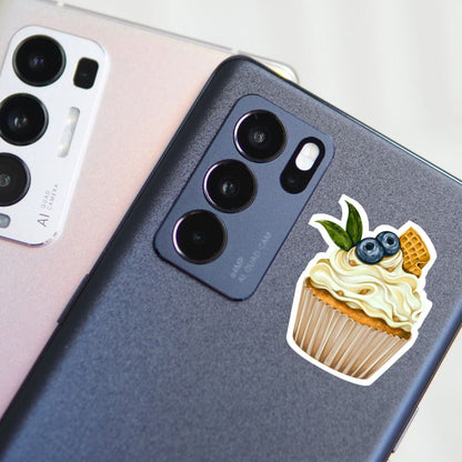 Phone case with a cupcake design sticker on a phone. blueberry CUPCAKE STICKER 
