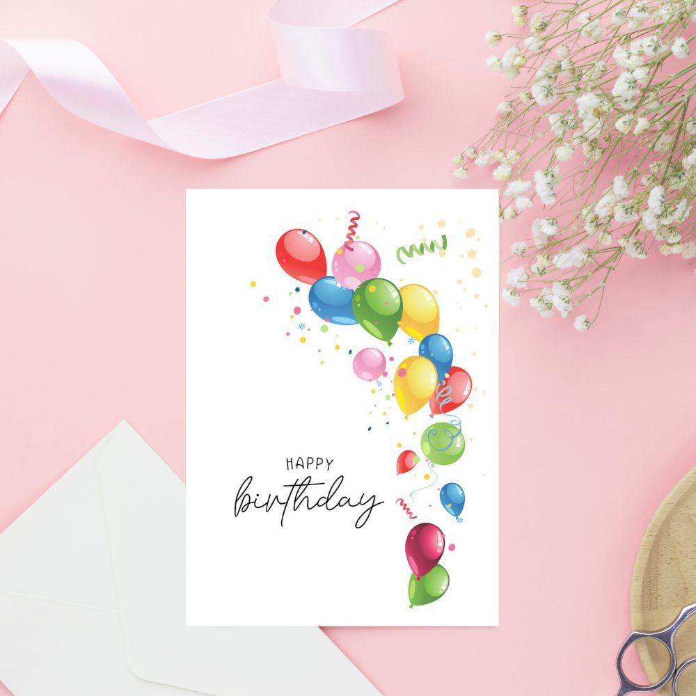 Balloons Birthday Card featuring colorful balloons design by ANEA.