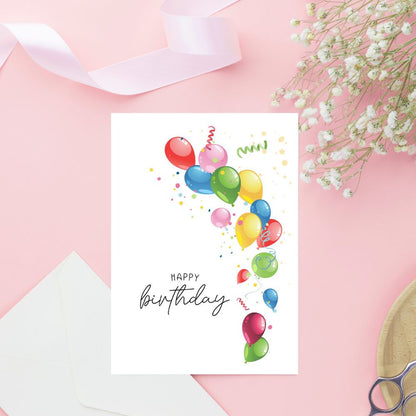 Balloons Birthday Card featuring colorful balloons design by ANEA.