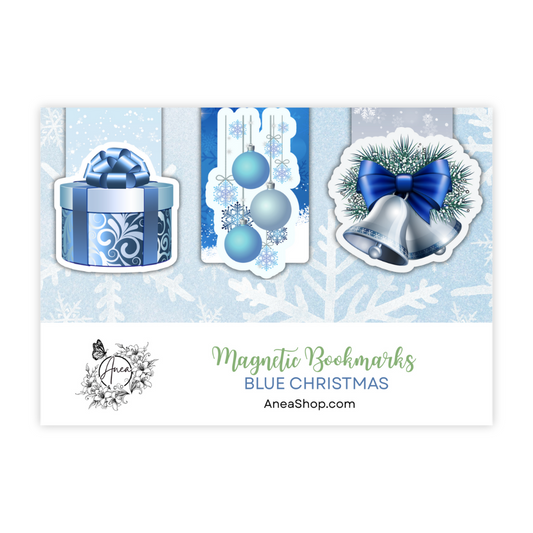 BLUE CHRISTMAS MAGNETIC BOOKMARK SET